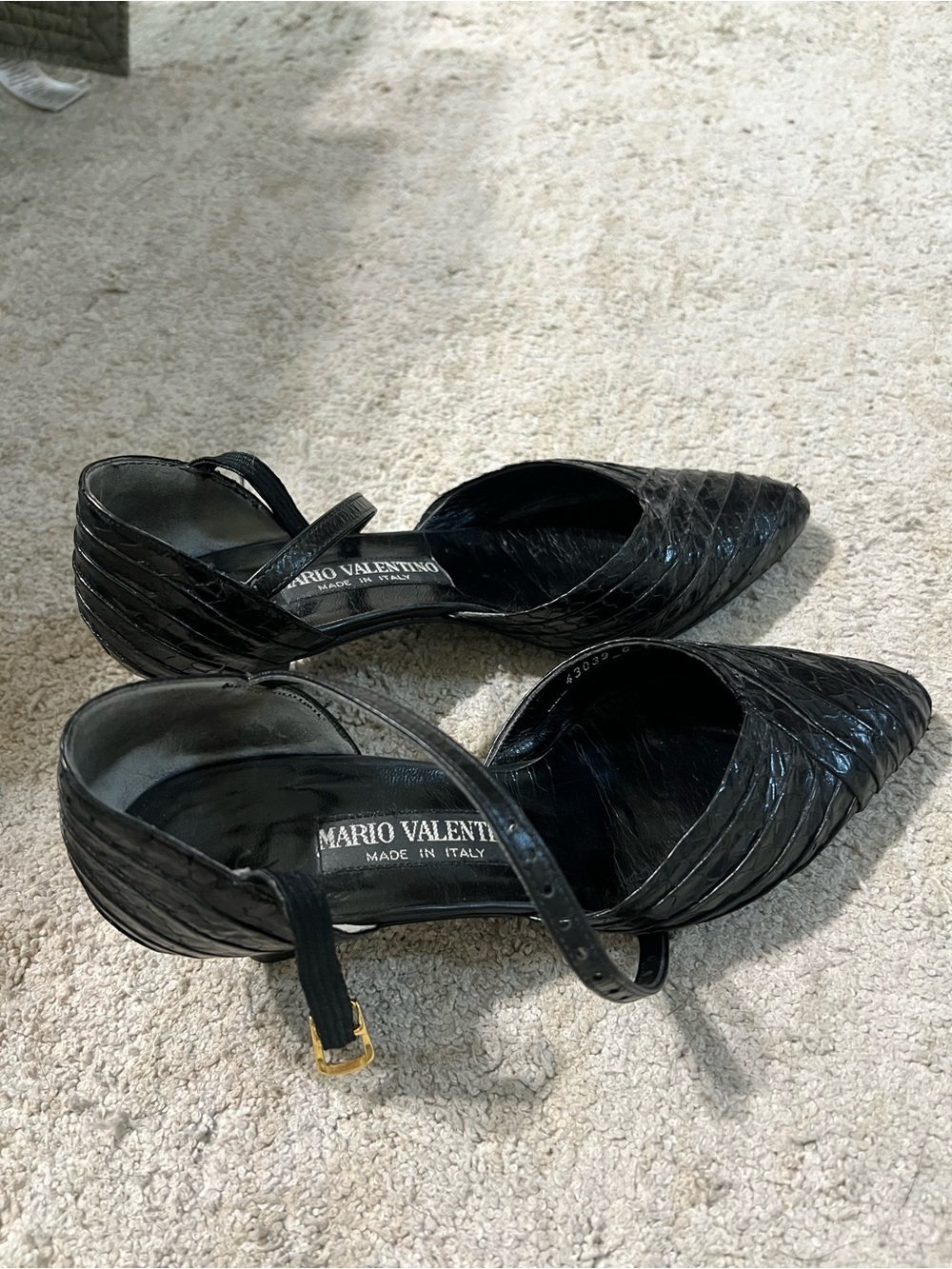 Mario Valentino Black Textured Leather Pointed-Toe Slingbacks